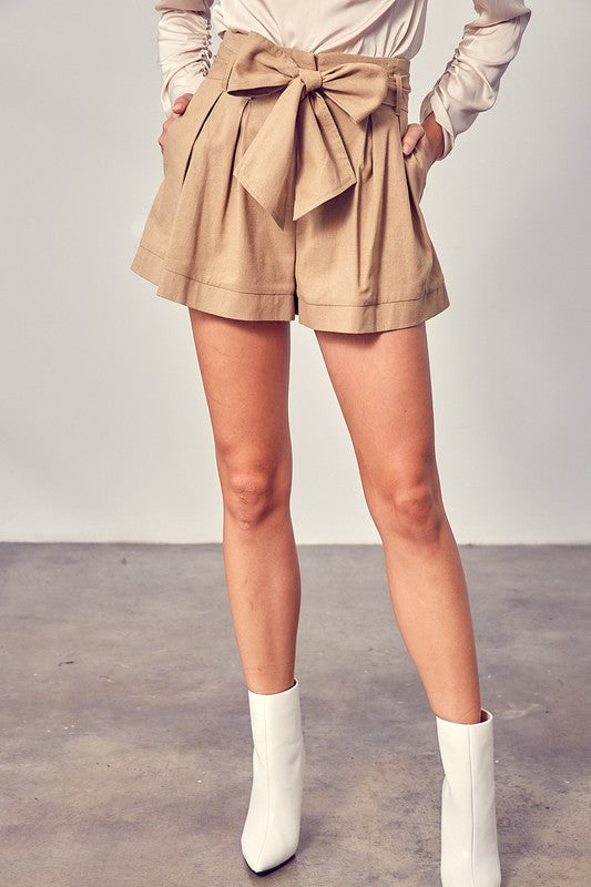 Front Self Tie Shorts TAUPE by Do + Be Collection | Fleurcouture