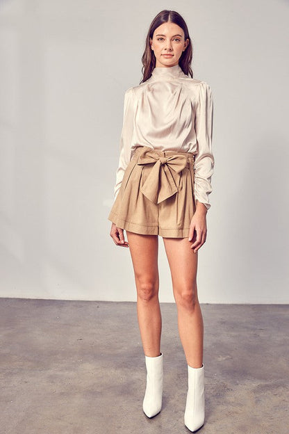 Front Self Tie Shorts TAUPE by Do + Be Collection | Fleurcouture