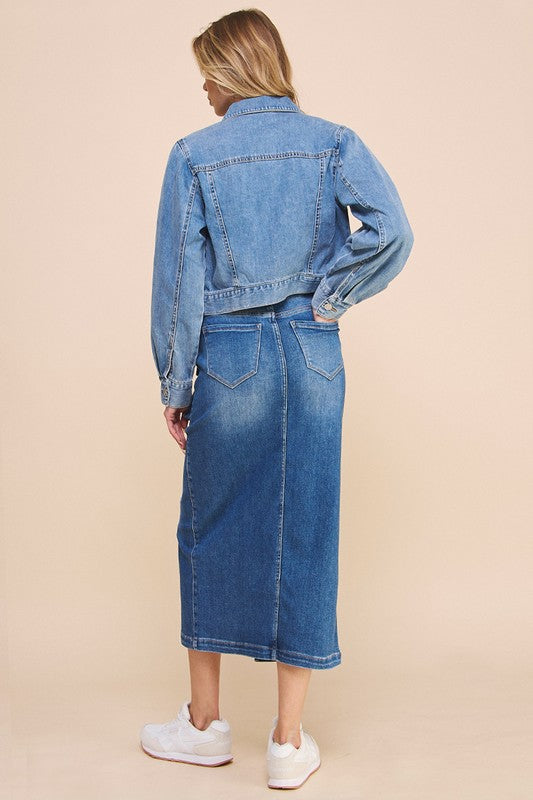 FRONT SLIT CARGO SKIRT DENIM BLUE by Denim Lab USA | Fleurcouture