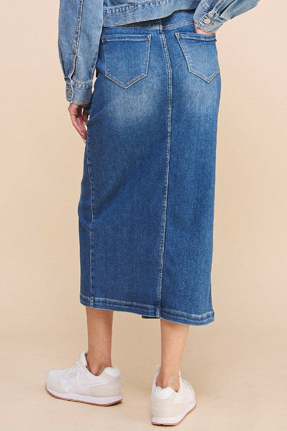 FRONT SLIT CARGO SKIRT DENIM BLUE by Denim Lab USA | Fleurcouture