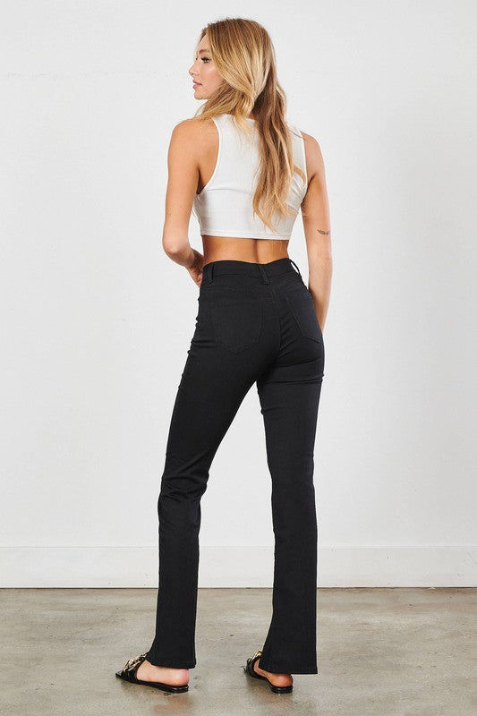 Front Slit Slim Bootcut Black by Vibrant M.i.U | Fleurcouture