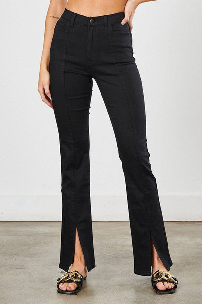 Front Slit Slim Bootcut Black by Vibrant M.i.U | Fleurcouture