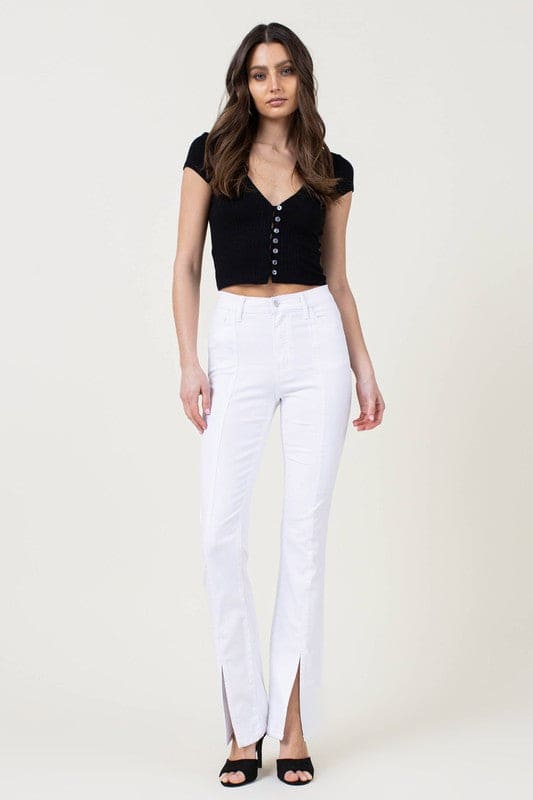 Front Slit Slim Bootcut White by Vibrant M.i.U | Fleurcouture