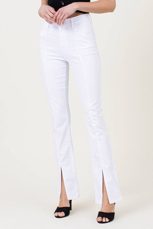 Front Slit Slim Bootcut White by Vibrant M.i.U | Fleurcouture