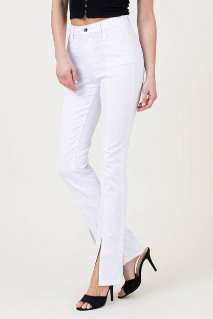 Front Slit Slim Bootcut White by Vibrant M.i.U | Fleurcouture