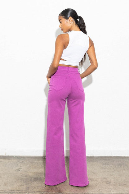 Front Slit Wide Leg Tencel Pants Purple by Vibrant M.i.U | Fleurcouture