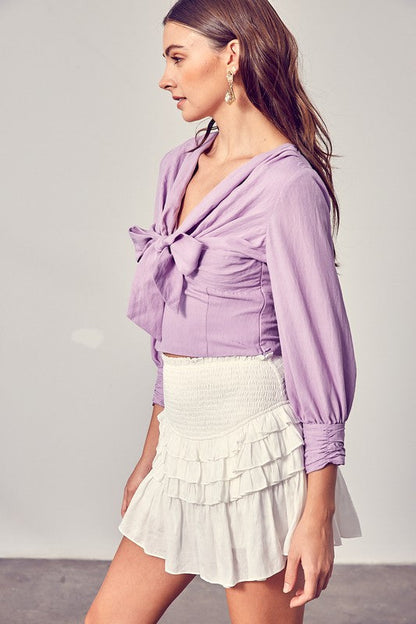 Front Tie Long Sleeve Top LAVENDER by Do + Be Collection | Fleurcouture