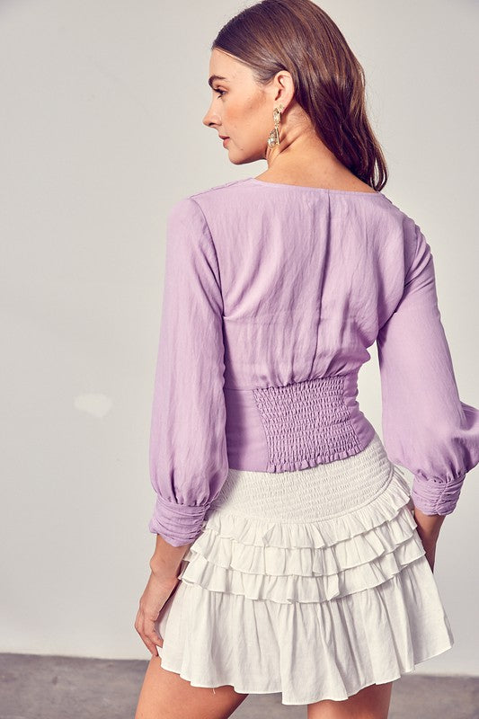 Front Tie Long Sleeve Top LAVENDER by Do + Be Collection | Fleurcouture