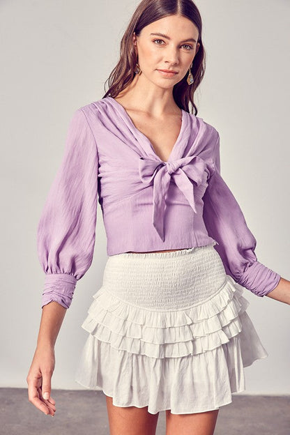 Front Tie Long Sleeve Top LAVENDER S by Do + Be Collection | Fleurcouture