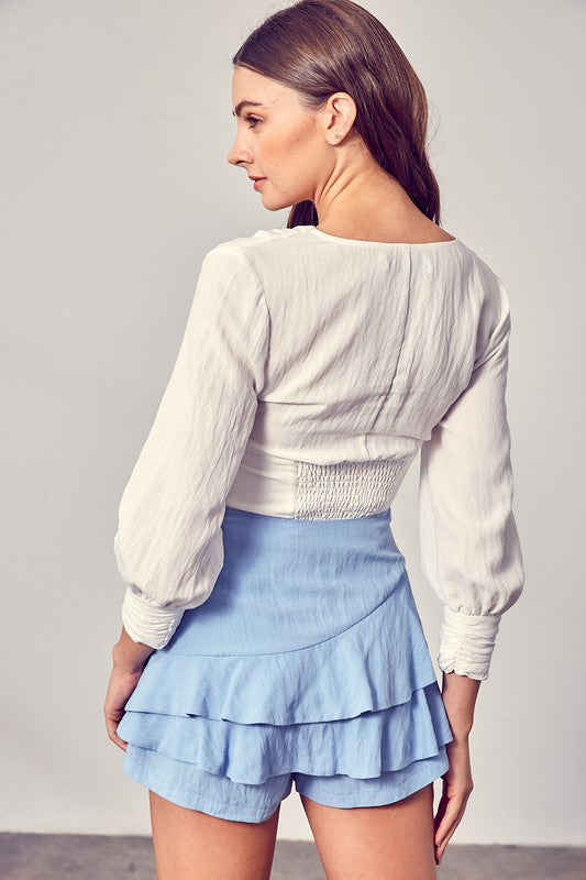 Front Tie Long Sleeve Top WHITE by Do + Be Collection | Fleurcouture