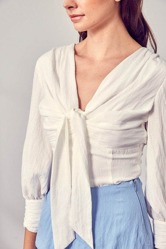 Front Tie Long Sleeve Top WHITE by Do + Be Collection | Fleurcouture