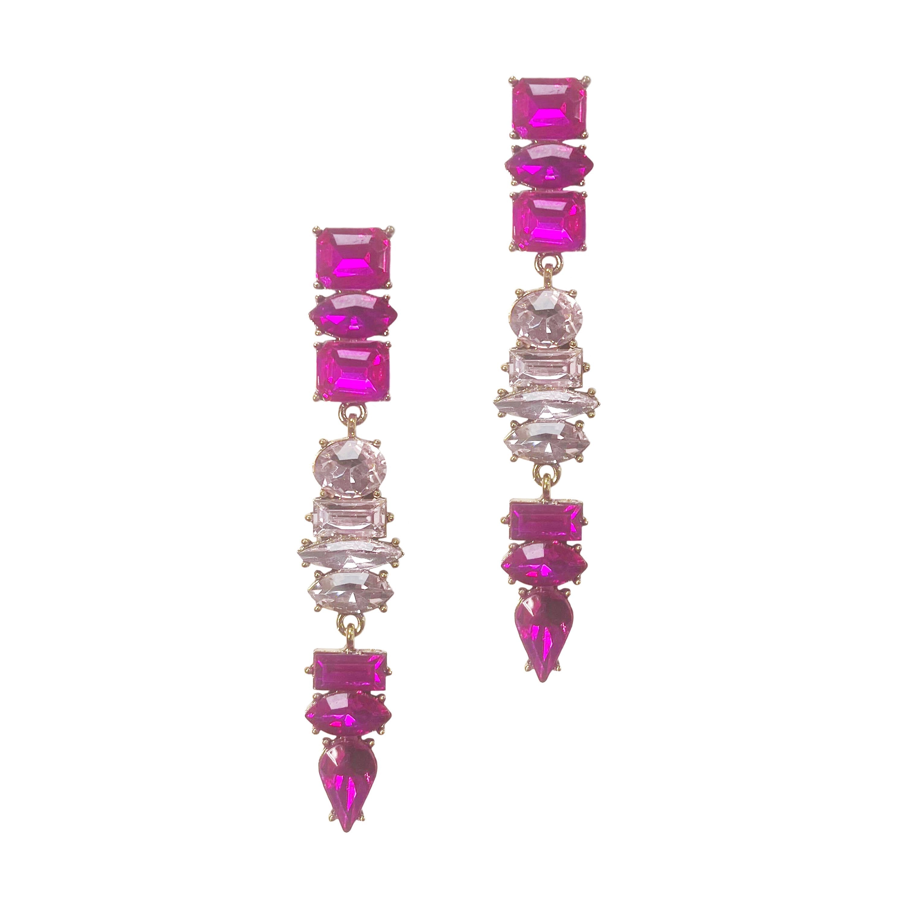 Fuchsia Cascade Crystal Drops Pink One Size Earrings by Grace &amp; Emma | Fleurcouture