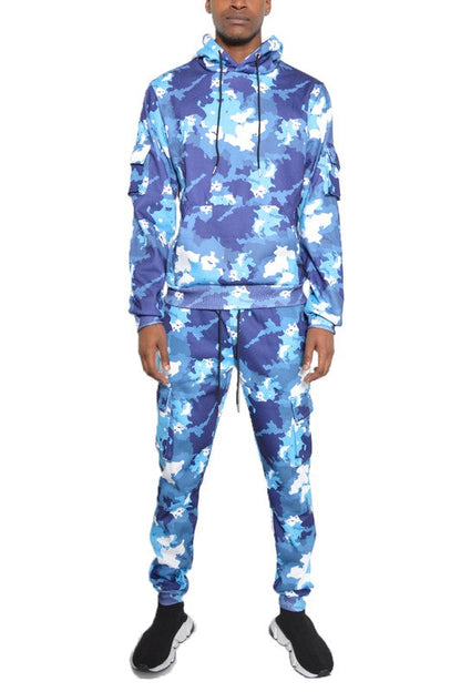 FULL CAMO HOODIE COTTON SWEAT SET BLUE S Men&