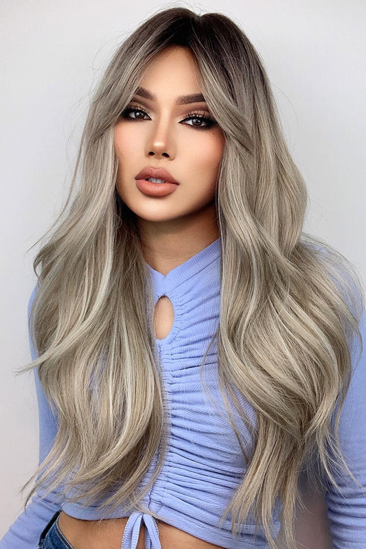 Full Machine Long Wave Wigs 26'' Ash Blonde Balayage One Size wigs by Trendsi | Fleurcouture