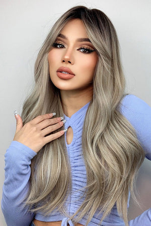 Full Machine Long Wave Wigs 26'' Ash Blonde Balayage One Size wigs by Trendsi | Fleurcouture