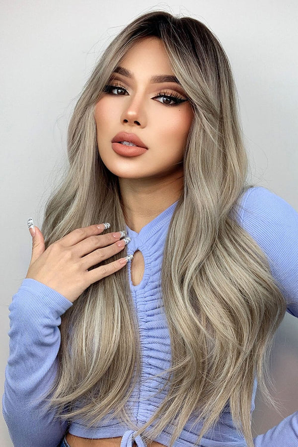 Full Machine Long Wave Wigs 26'' Ash Blonde Balayage One Size wigs by Trendsi | Fleurcouture