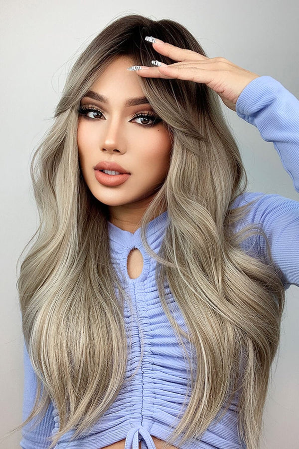 Full Machine Long Wave Wigs 26'' Ash Blonde Balayage One Size wigs by Trendsi | Fleurcouture