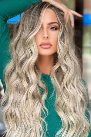 Full Machine Made Long Wave Wigs 26'' Light Brown/Blonde Balayage One Size wigs by Trendsi | Fleurcouture