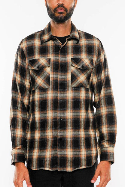 FULL PLAID CHECKERED FLANNEL LONG SLEEVE KHAKI BLACK 2XL by WEIV | Fleurcouture