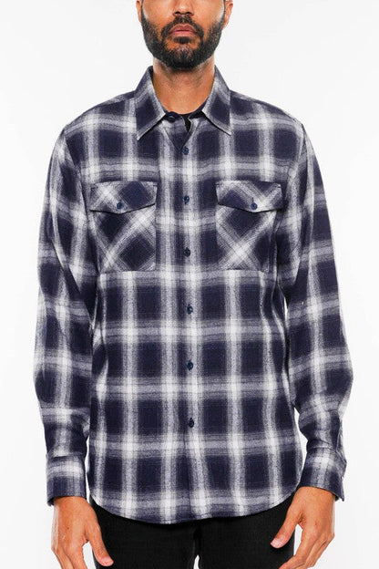 FULL PLAID CHECKERED FLANNEL LONG SLEEVE NAVY WHITE 2XL by WEIV | Fleurcouture