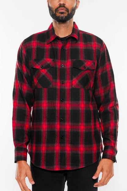 FULL PLAID CHECKERED FLANNEL LONG SLEEVE RED BLACK 2XL by WEIV | Fleurcouture