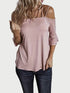 Full Size Cold Shoulder Three-Quarter Sleeve Blouse Blush Pink S Women&