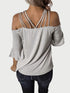 Full Size Cold Shoulder Three-Quarter Sleeve Blouse Light Gray S Women&