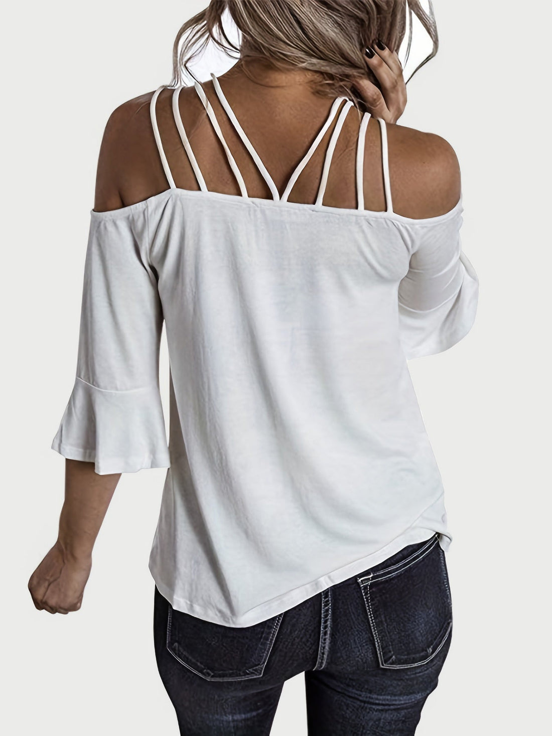 Full Size Cold Shoulder Three-Quarter Sleeve Blouse Women&