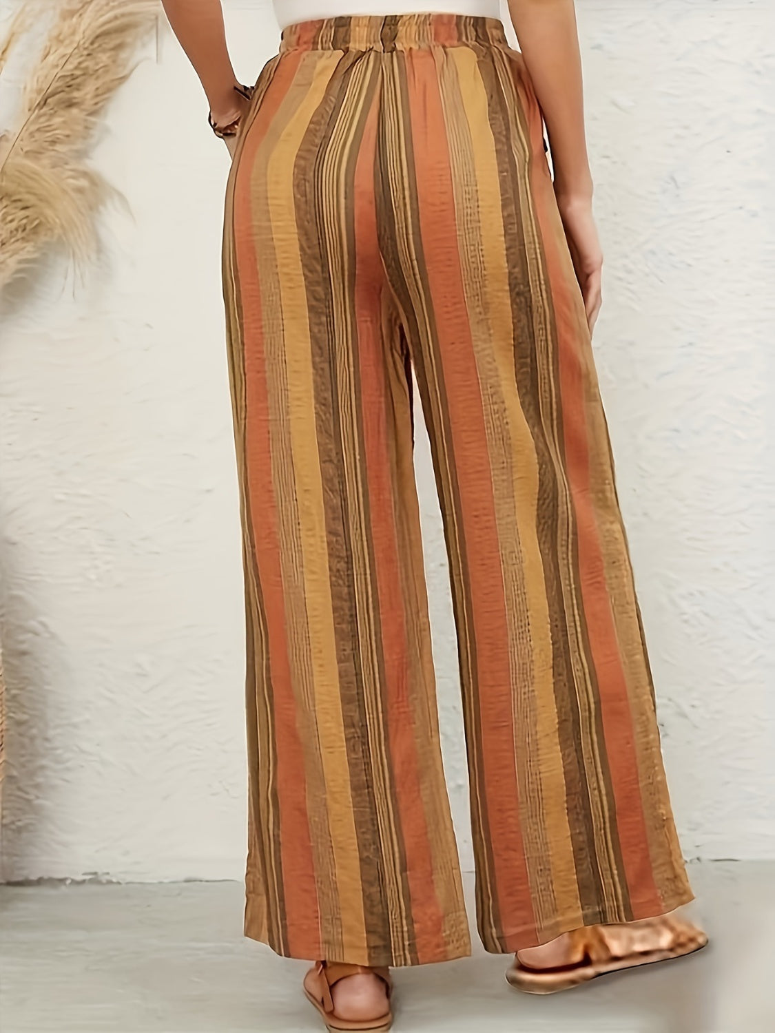 Full Size Drawstring Striped Wide Leg Pants Mustard Pants by Trendsi | Fleurcouture