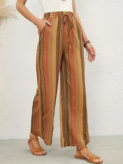 Full Size Drawstring Striped Wide Leg Pants Mustard S Pants by Trendsi | Fleurcouture