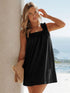 Full Size Frill Pocketed Square Neck Wide Strap Dress Black S Women&