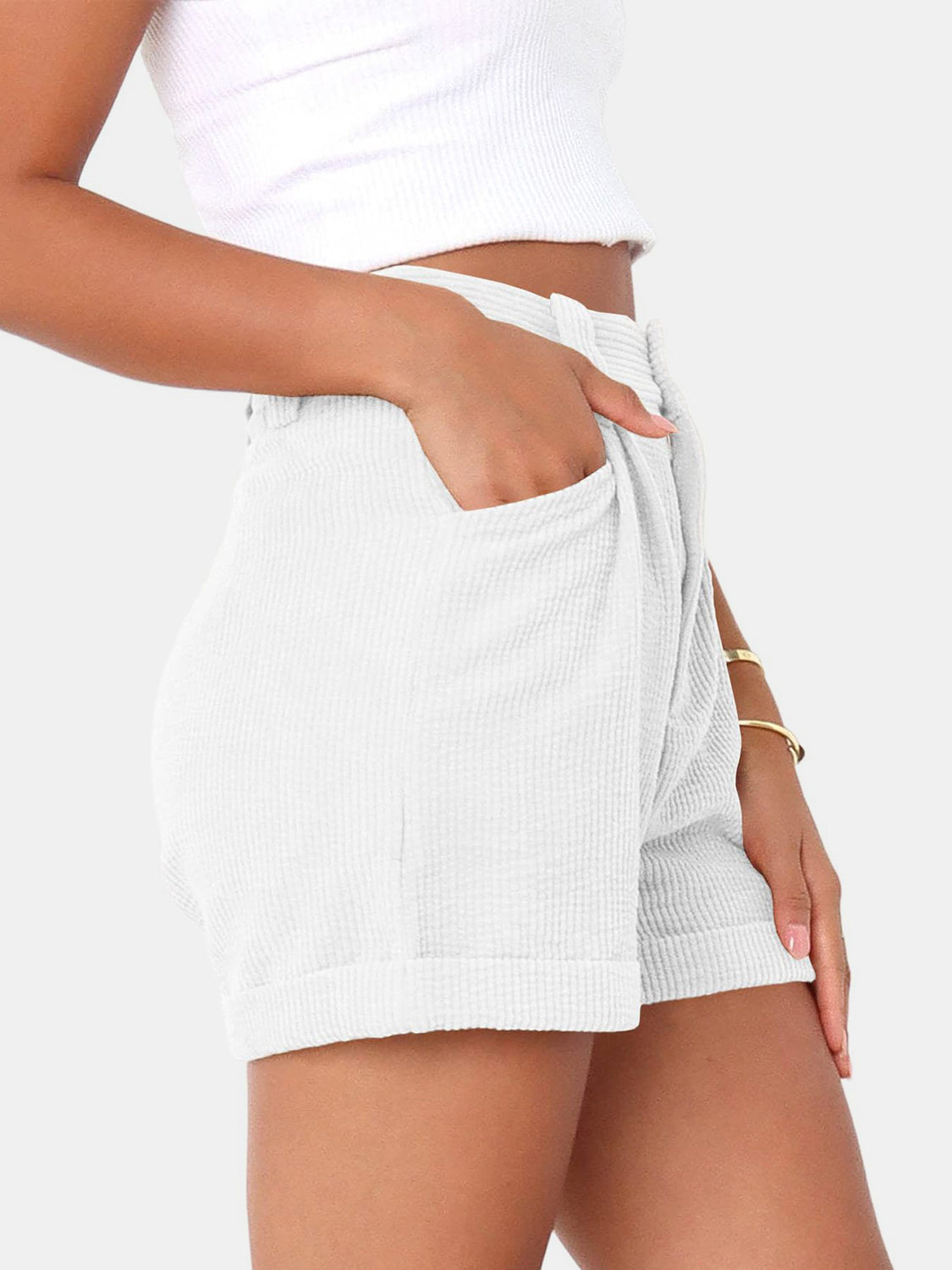 Full Size High Waist Shorts with Pockets Shorts by Trendsi | Fleurcouture