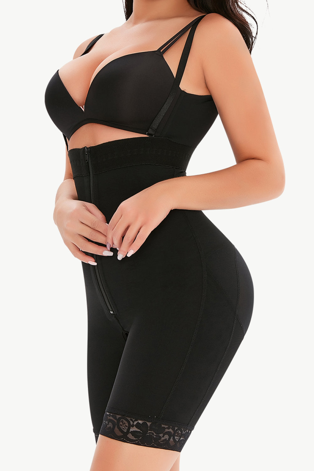 Full Size Lace Detail Zip-Up Under-Bust Shaping Bodysuit Shpewear by Trendsi | Fleurcouture