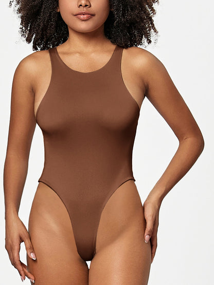 Full Size Round Neck Wide Strap Bodysuit Brown S Bodysuits by Trendsi | Fleurcouture