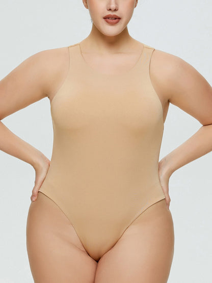 Full Size Round Neck Wide Strap Bodysuit Tan S Bodysuits by Trendsi | Fleurcouture