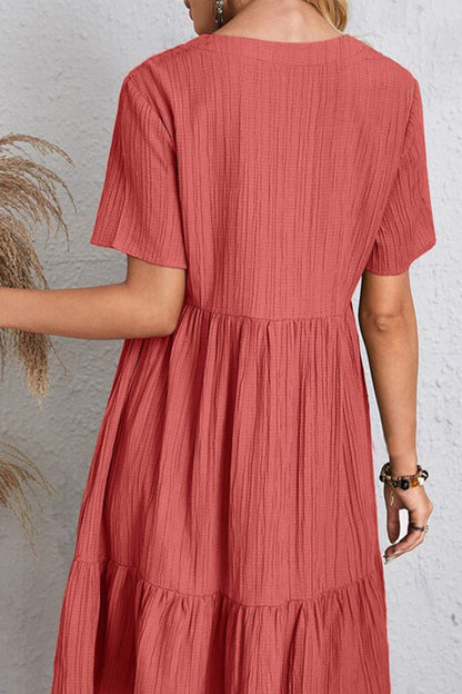 Full Size Ruched V-Neck Short Sleeve Dress Women&