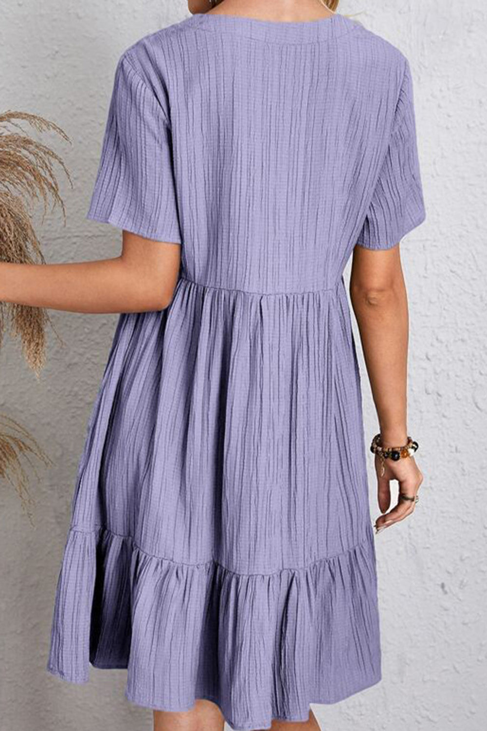 Full Size Ruched V-Neck Short Sleeve Dress Women&