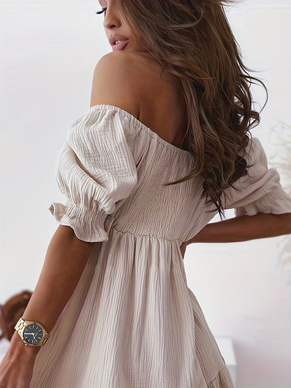 Full Size Ruffled Off-Shoulder Short Sleeve Dress Dresses by Trendsi | Fleurcouture