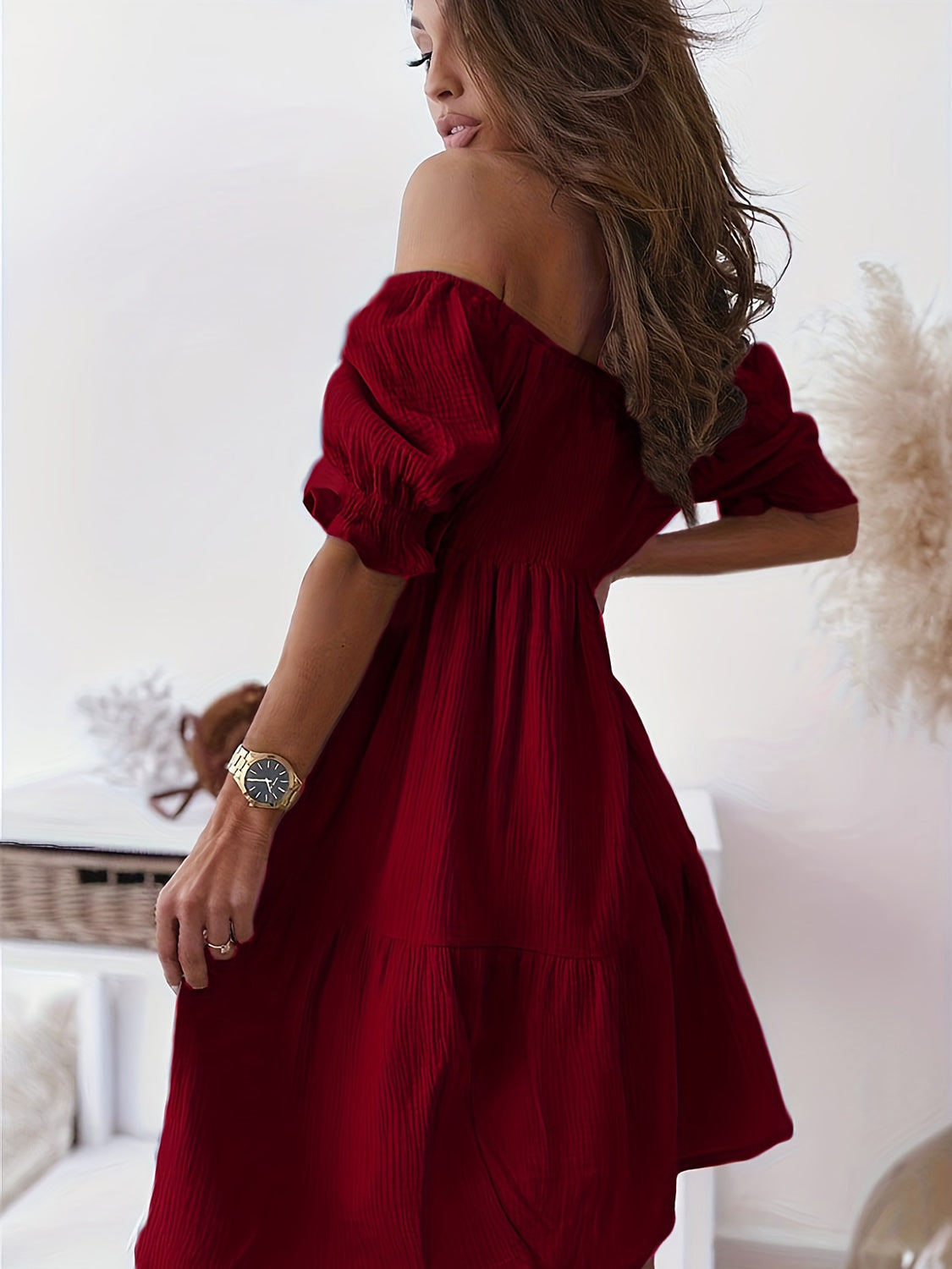 Full Size Ruffled Off-Shoulder Short Sleeve Dress Dresses by Trendsi | Fleurcouture