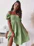 Full Size Ruffled Off-Shoulder Short Sleeve Dress Gum Leaf S Dresses by Trendsi | Fleurcouture