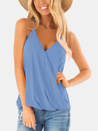 Full Size Surplice Spaghetti Strap Top Misty Blue S Women&