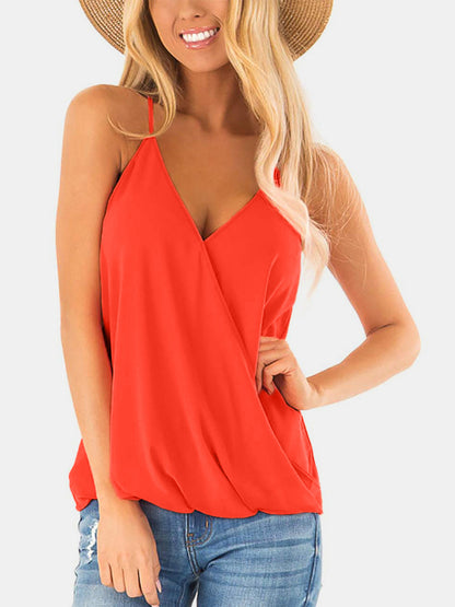 Full Size Surplice Spaghetti Strap Top Orange S Women&