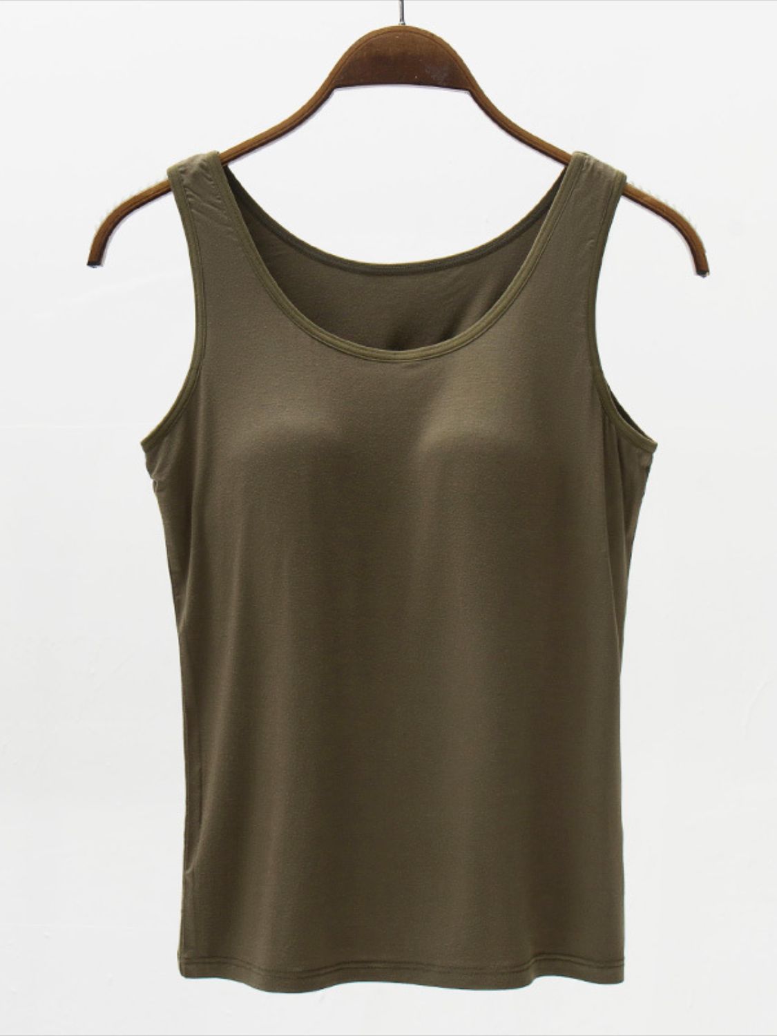 Full Size Wide Strap Modal Tank with Bra Army Green S Women&