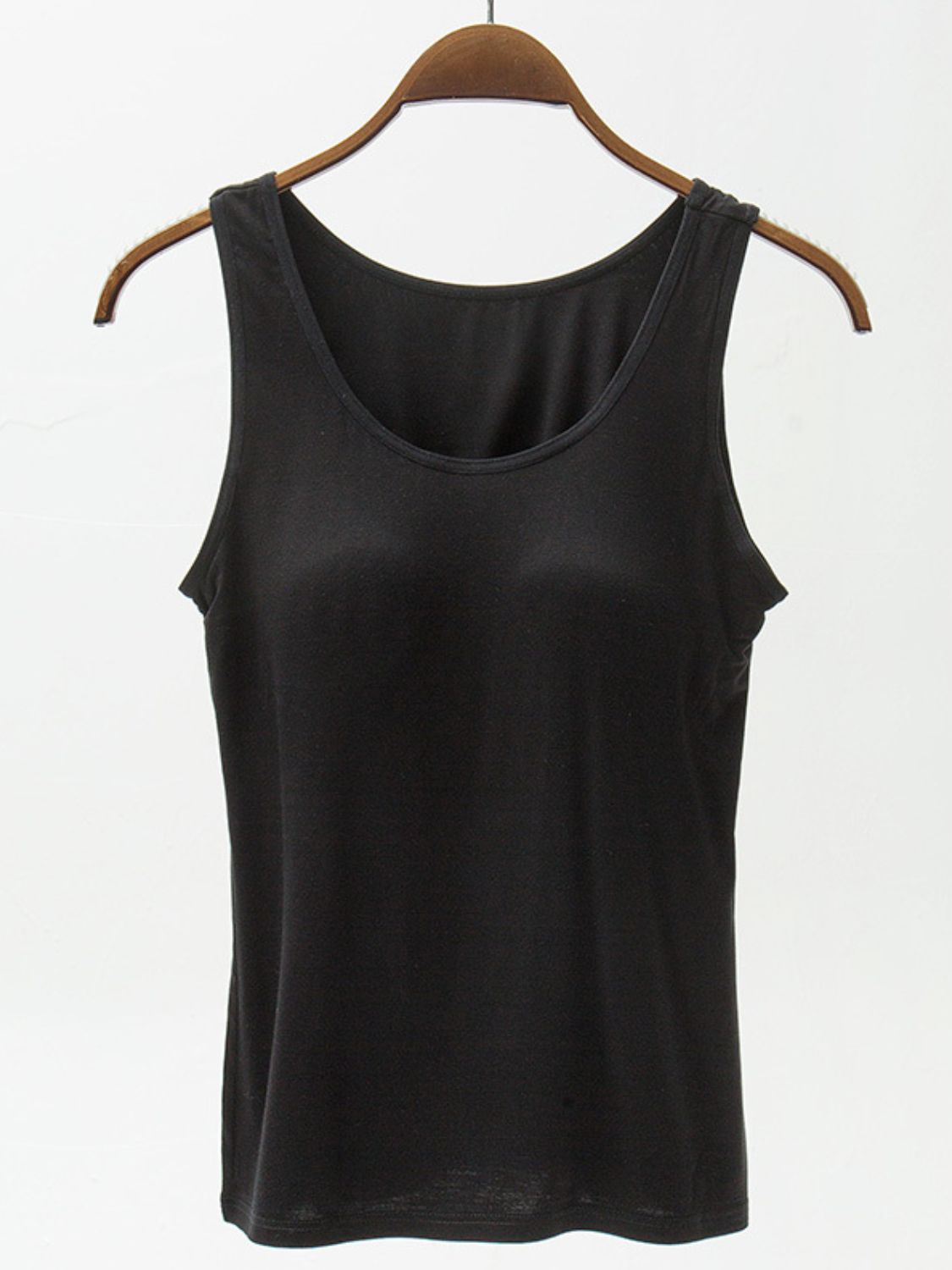 Full Size Wide Strap Modal Tank with Bra Black S Women&