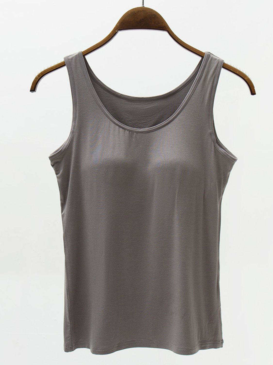 Full Size Wide Strap Modal Tank with Bra Dark Gray S Women&