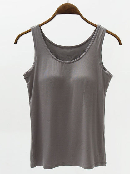 Full Size Wide Strap Modal Tank with Bra Dark Gray S Women&