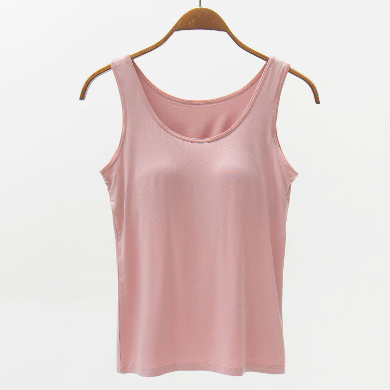 Full Size Wide Strap Modal Tank with Bra Dusty Pink S Women&