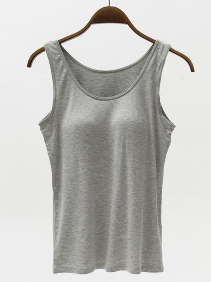 Full Size Wide Strap Modal Tank with Bra Gray S Women&