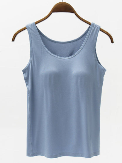 Full Size Wide Strap Modal Tank with Bra Light Blue S Women&