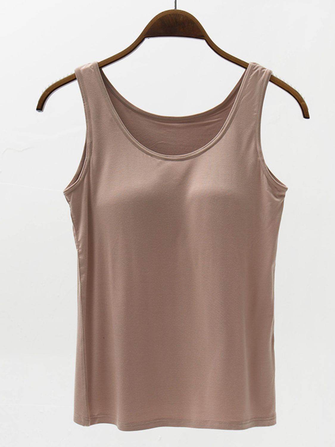 Full Size Wide Strap Modal Tank with Bra Mocha S Women&